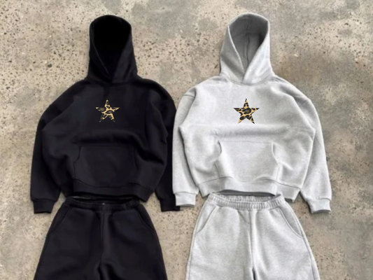 grey leopard star hoodie